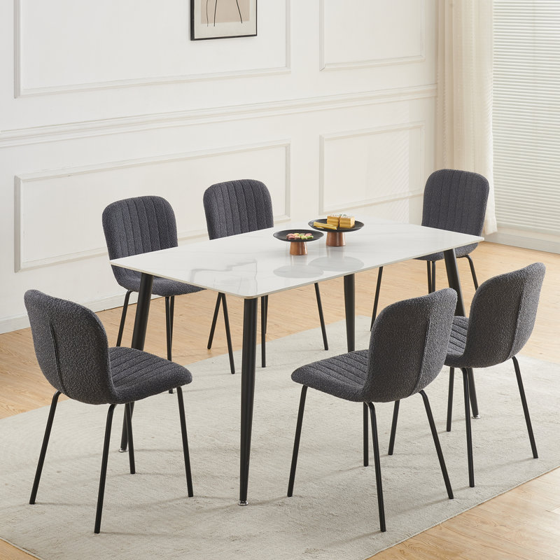 Linen Fabric Dining Chairs Upholstered Chairs, Dark Grey, Set Of 6