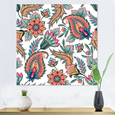 Cachemire orange et vert - reproduction sur toile