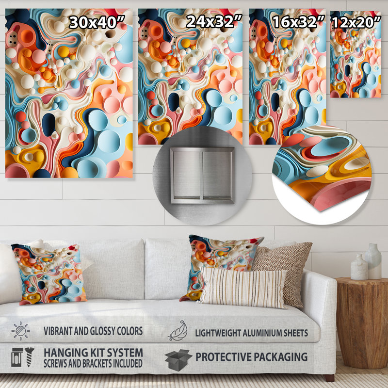 «Colorful Tidal Swirls Art I», reproduction d'art murale abstraite en métal, H 20 po x l 12 po x P 1 po