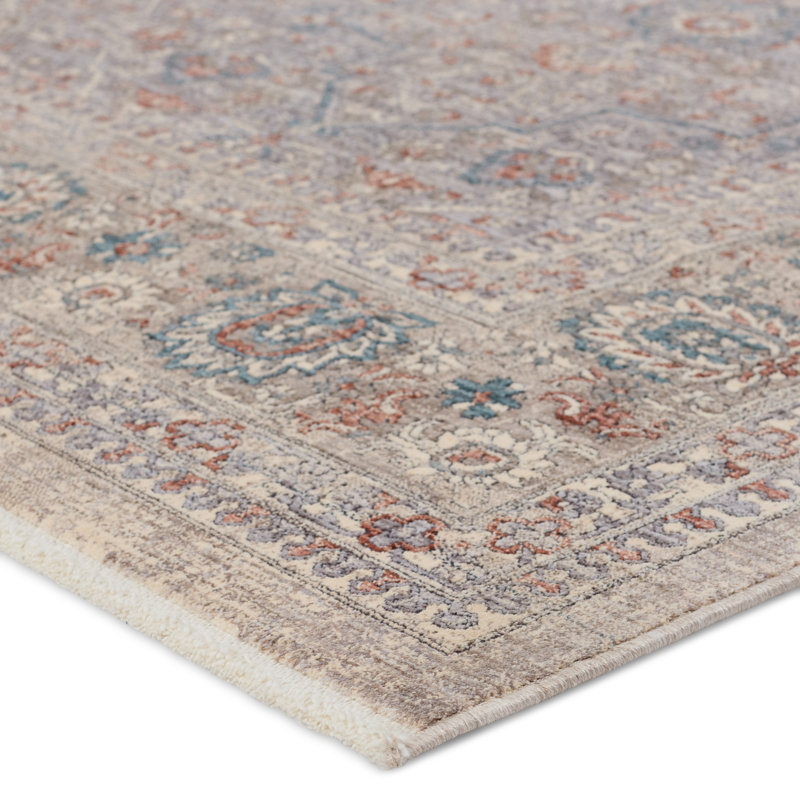 Tapis oriental brun / gris clair en polyester tissé à la machine Jeggar, Tapis de couloir 3 pi x 8 pi