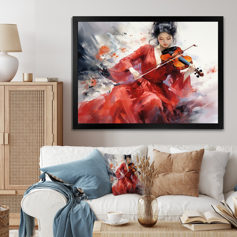 Violon, élégance japonaise sur toile, Cadre simple noir, H 16 po x l 32 po x P 1 po