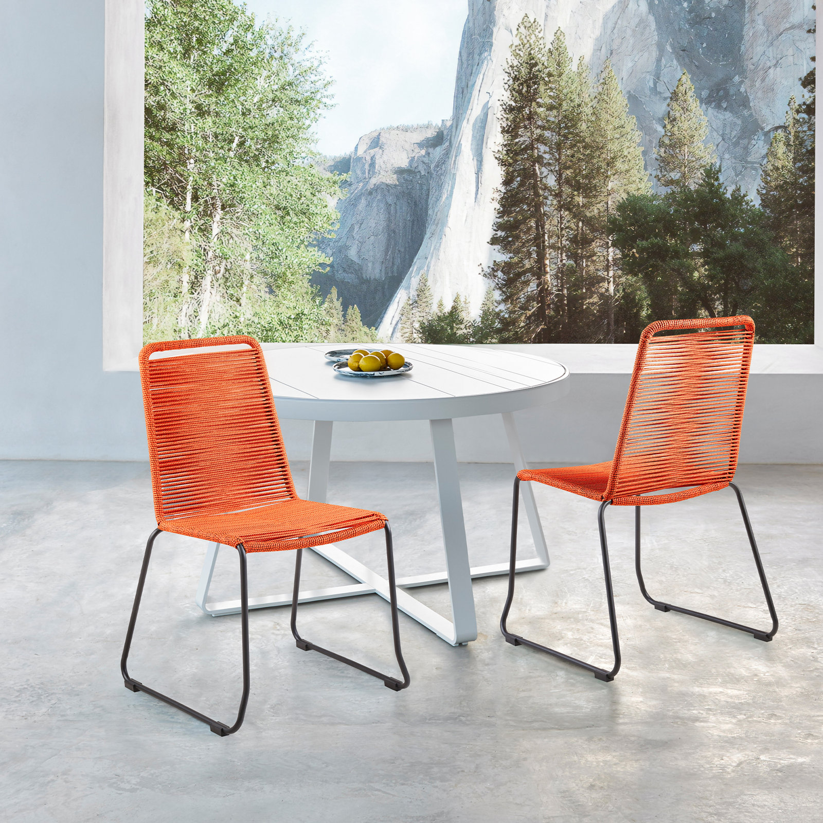 Camberlynn Premium All-Weather Wicker Outdoor Stacking Dining Side Chair, Tange Orange