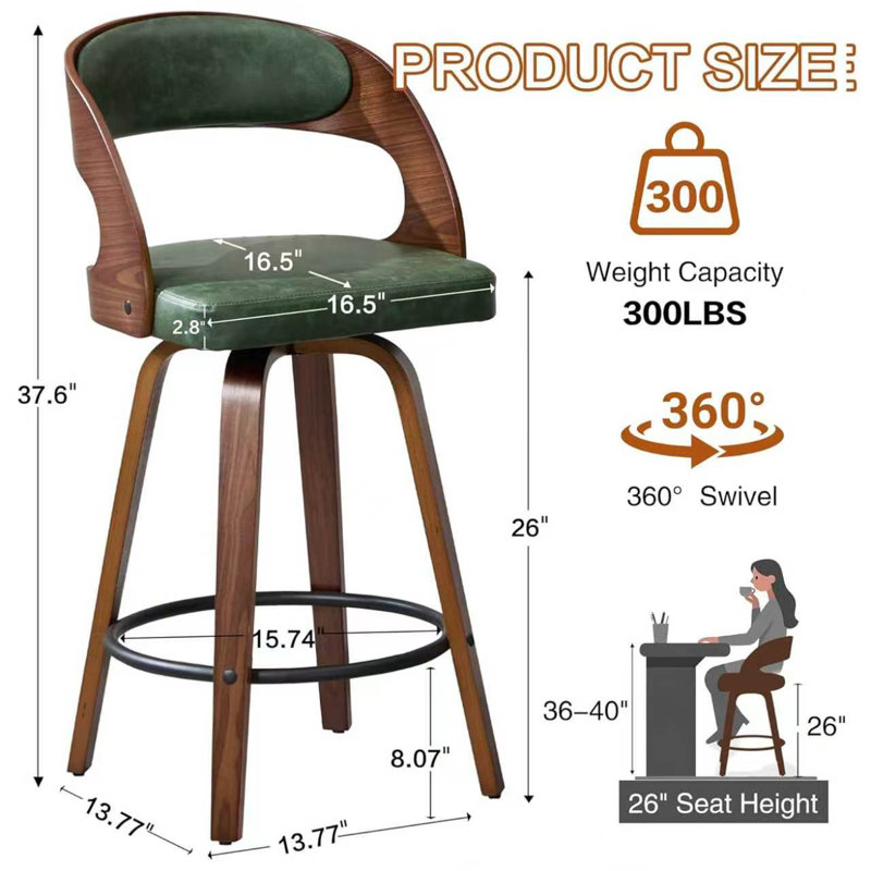 Tabourets de bar pivotants, Green, 2