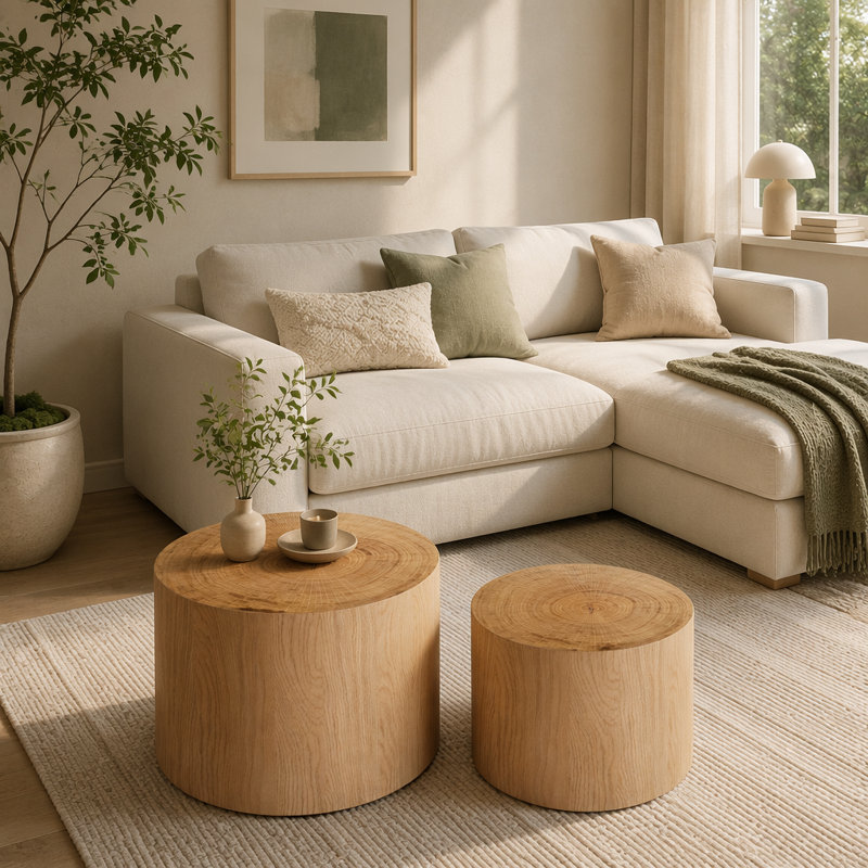 Ensemble de 2 tables basses gigognes, Bois naturel