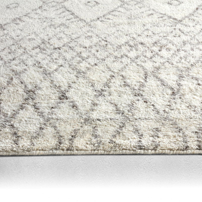 Esben Hand Knotted Wool Ivory/Brown Area Rug, Rectangle 8' x 10'