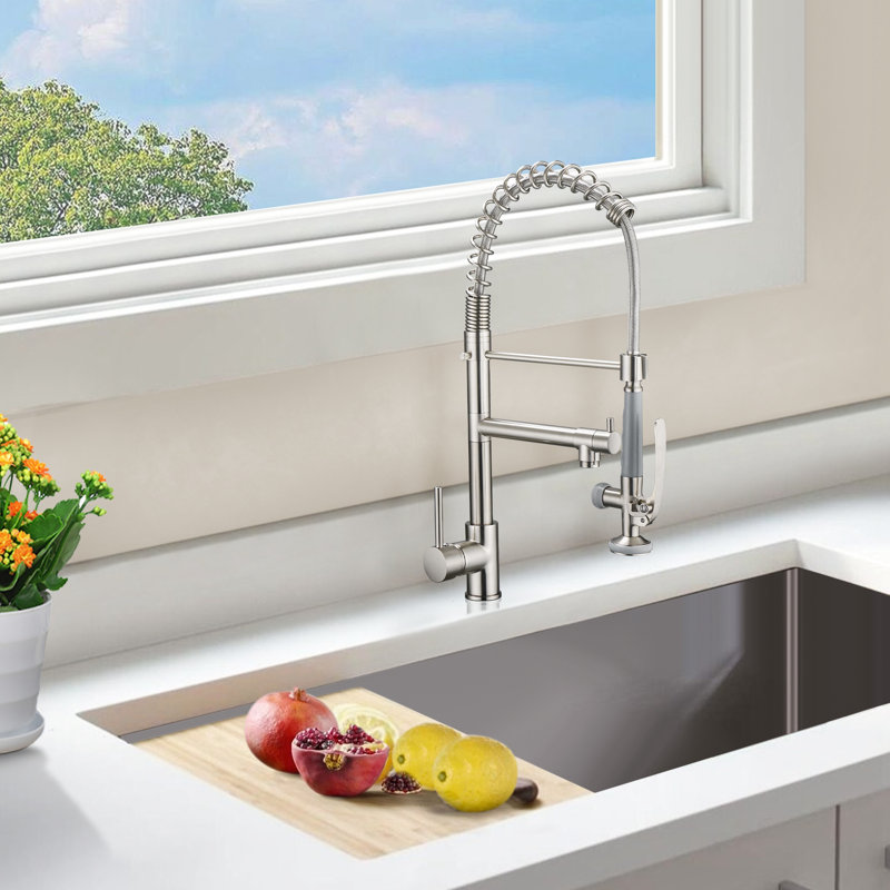 Topcraft Single‑Handle Single‑Hole Kitchen Faucet with Pull Down Sprayer, Chrome