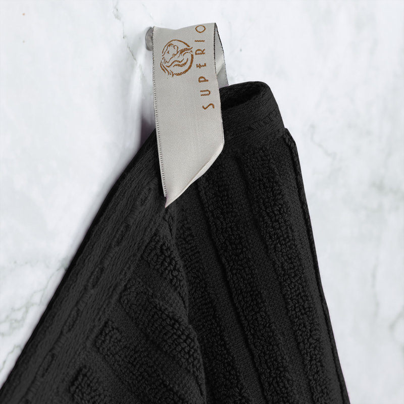 Black Heavyweight Cotton Plush Bath Towel Set, 2 Pieces