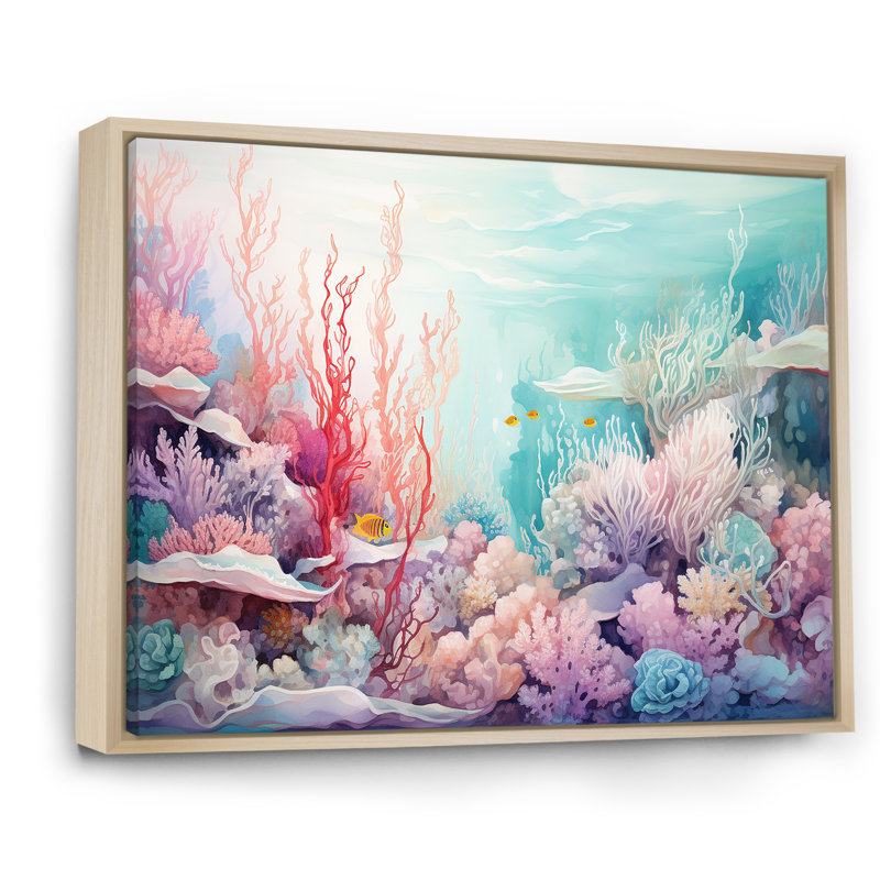 Underwater Coral Symphony Ii sur impression sur toile, H 16 po x l 32 po x P 1 po, Cadre naturel flottant