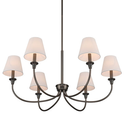 Cambria 6-Light Chandelier in Oil Rubbed Bronze with White Shades