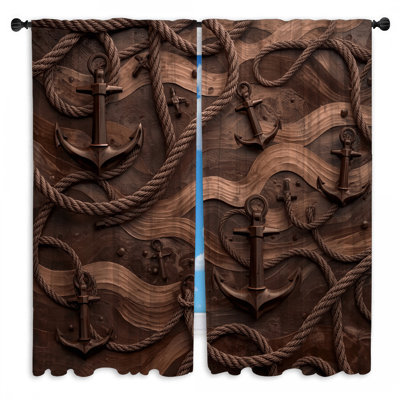 Rideaux et rideaux obscurcissant brun avec ancres et corde assombrissant - 2 panneaux