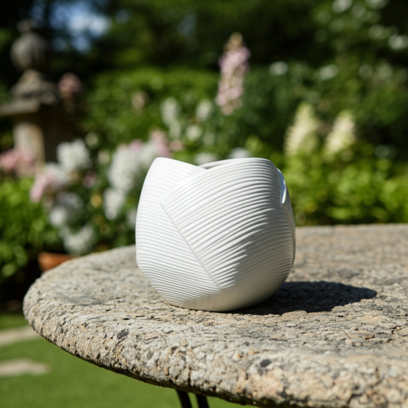 Planter Stoneware Textured Modern Design Indoor Outdoor Home Garden Decor Container - 7" White