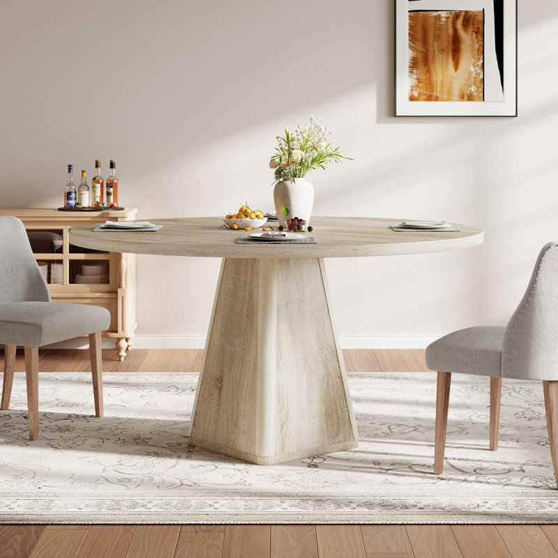 30"H Round Wood Dining Table Pedestal Kitchen Table For 6