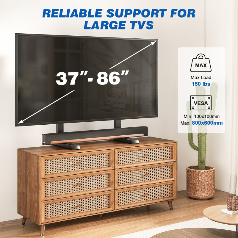 Modern TV Stand with Cable Management, 6-Height Adjustable, Supports 37-86 Inch TVs up to 150lbs