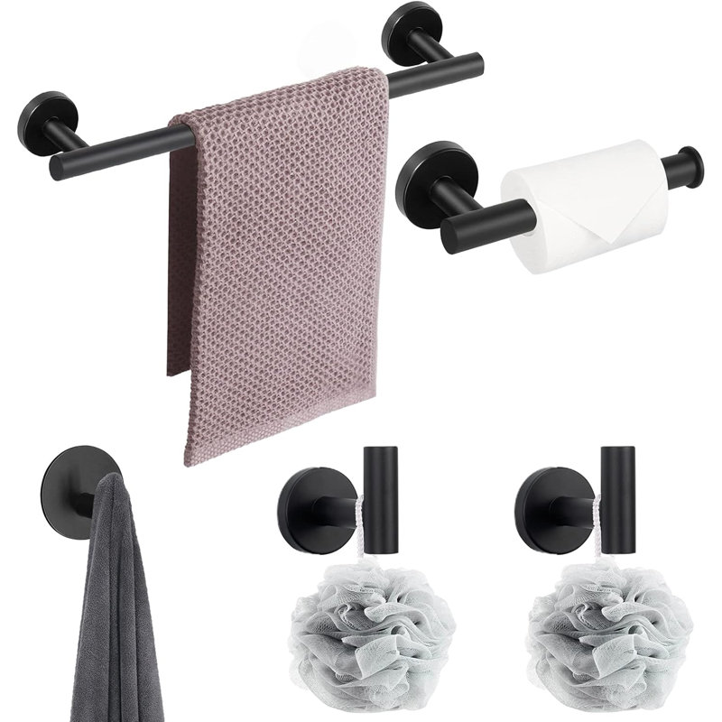 5-Piece Bathroom Hardware Set, SUS 304 Stainless Steel Towel Bar Set With 16-Inch Towel Rod, Toilet Paper Holder And 3 Multi-Functional Hooks