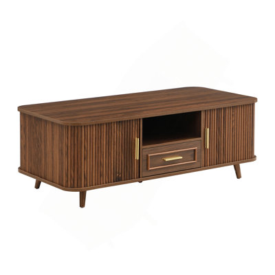 Mid-Century Modern Coffee Table with Storage: 2 Doors & 1 Drawer, For Living Room, Entertainment Center, Home Theater