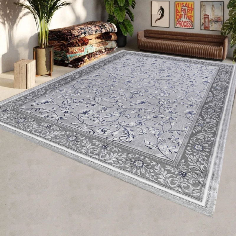 Floral Indoor / Outdoor Area Rug, Round 120 cm, Beige