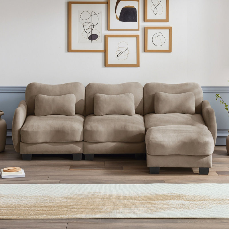 Canapé d'angle trois places en forme de L avec pouf amovible, Café