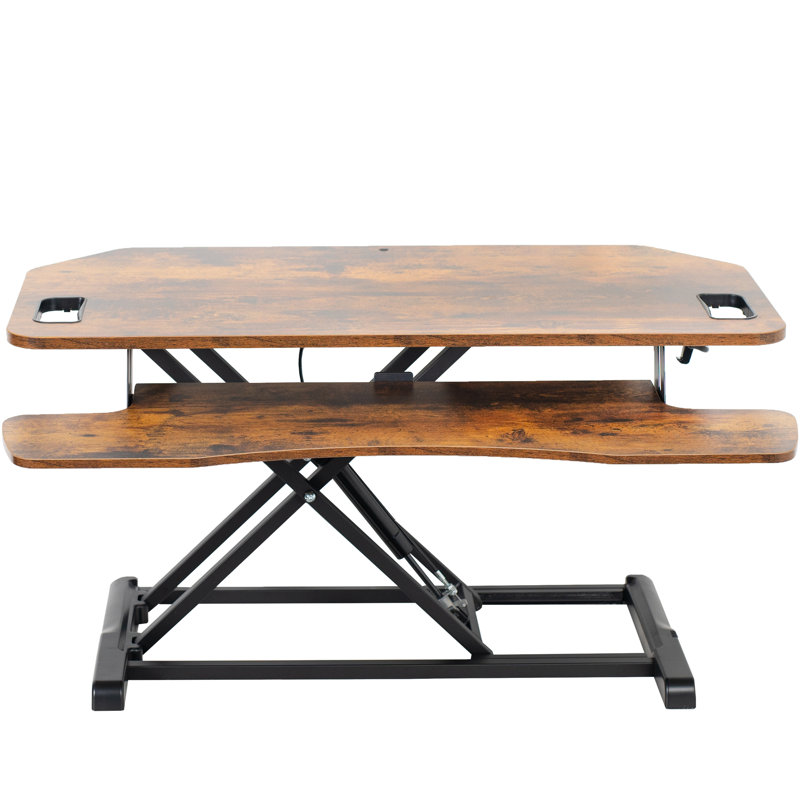 VIVO Height Adjustable Corner Desktop Monitor Riser 38" (DESK-V000KL series), Vintage Brown/Black