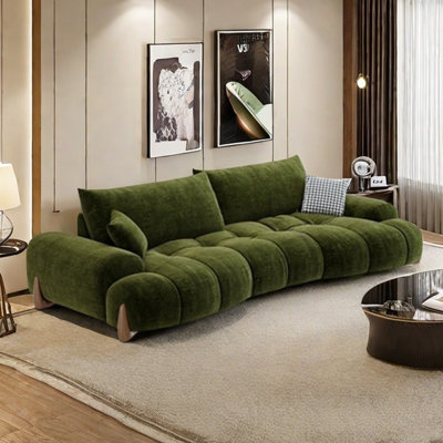 Adjustable back curved seating deep retro sofa