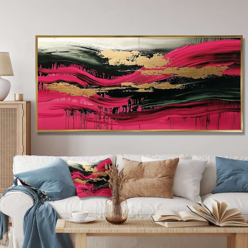 «Lincolnwood Abstract Rose and Black Fragments Of Time II», reproduction d'art sur toile, H 28 po x l 60 po, Cadre flottant