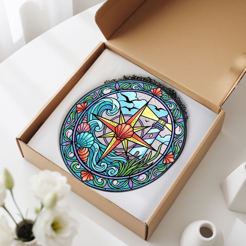 Panneau de vitrail Nautical Compass - 7,8H, 7.8"H