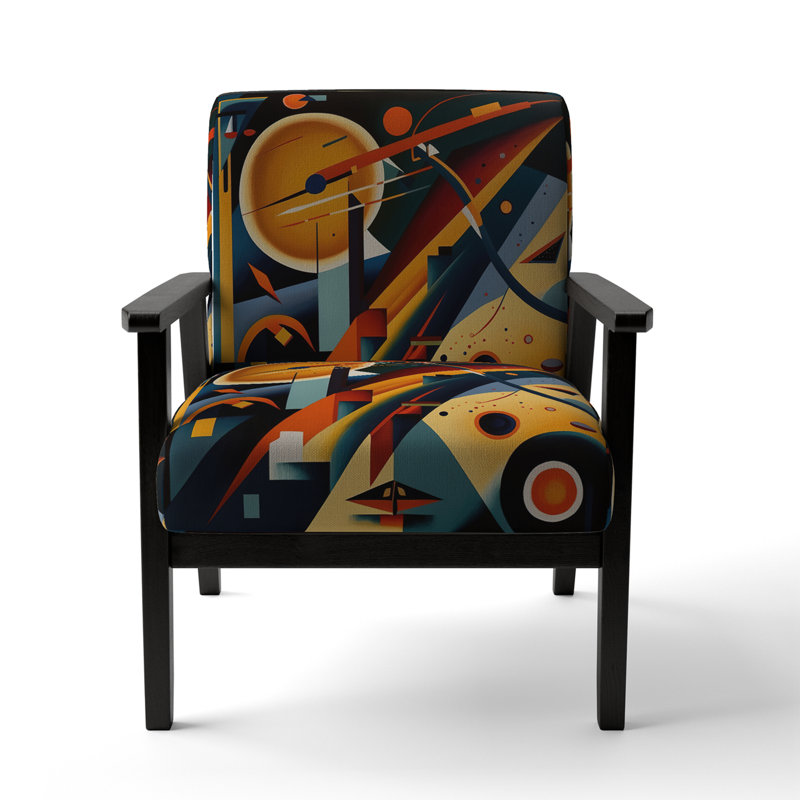 Multicolor Geometric Orange Shapes III - Upholstered Contemporary Arm Chair, Geometric Abstract Accent Chair