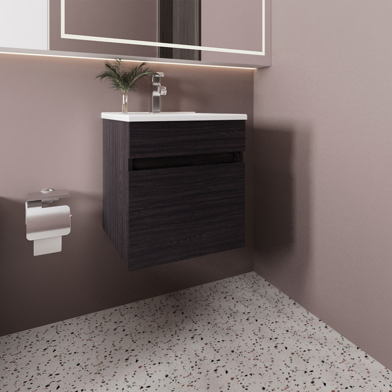 Meuble-lavabo de salle de bain avec lavabo, 1 porte, wengé noir, Noir