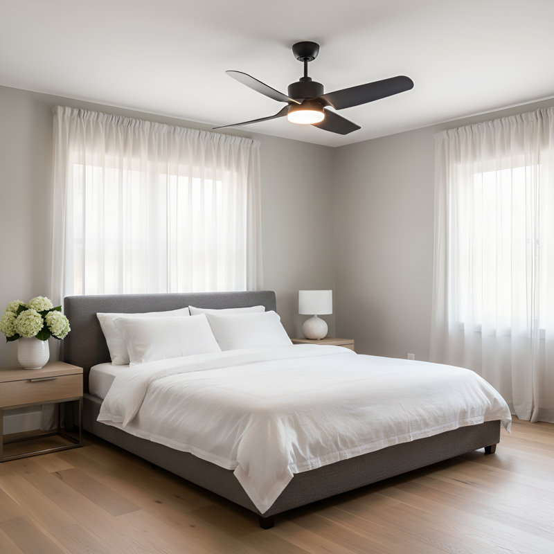 Ventilateur de plafond intérieur Heredia avec tige filetée, pales en ABS noir minuit et télécommande portable