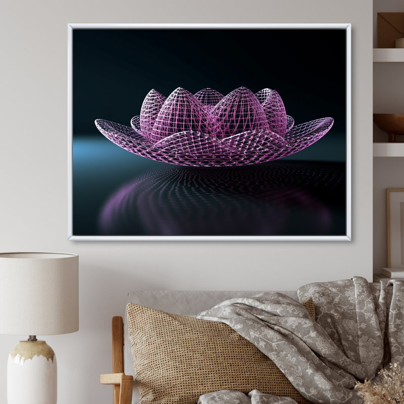 Matrice de lotus futuriste sur toile, H 24 po x l 32 po, Cadre flottant blanc
