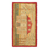 Antique Hooked Rug In Beige-Cream Mansion Pictorial - Rug & Kilim