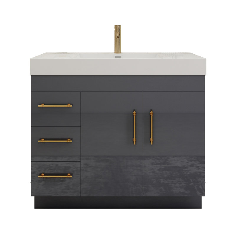 Ensemble de meuble-lavabo simple 42 po avec tiroirs et portes, Gris brillant