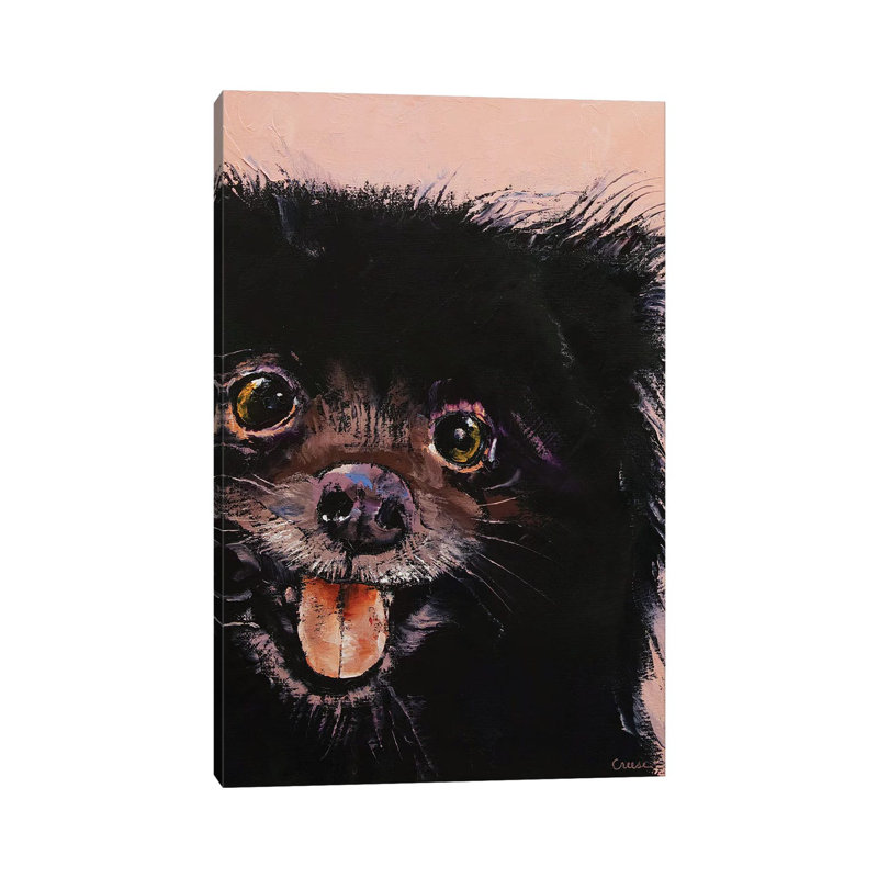 « Black Pomeranian » par Michael Creese, reproduction d’art, Toile tendue, Pas de tapis, H 26 po x l 18 po x 1,5 po