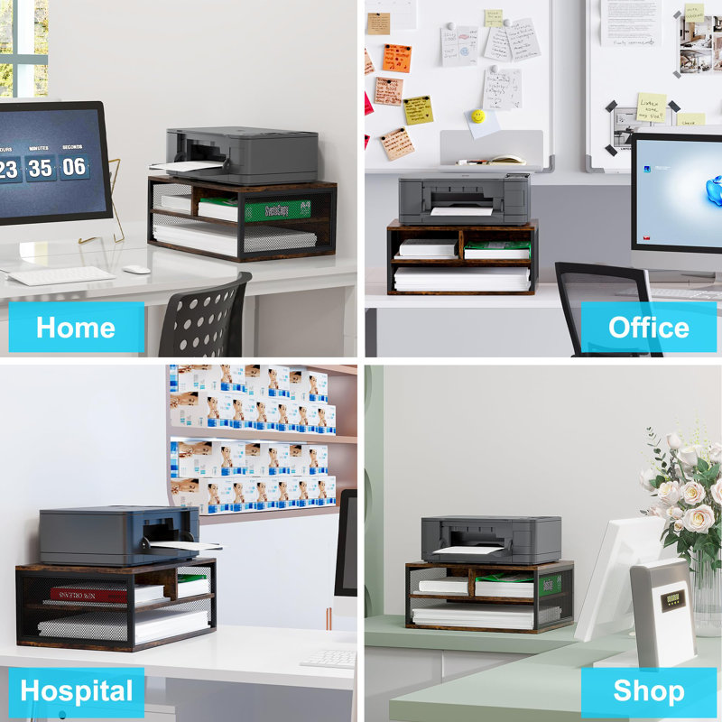 Desktop Printer Stand With Storage, Paper Organzier Shelf Printer Table Desk