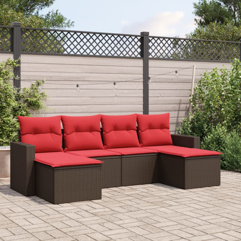 Ensemble de canapé de patio avec coussins 6 pièces Ebern Designs, Rouge, Brun