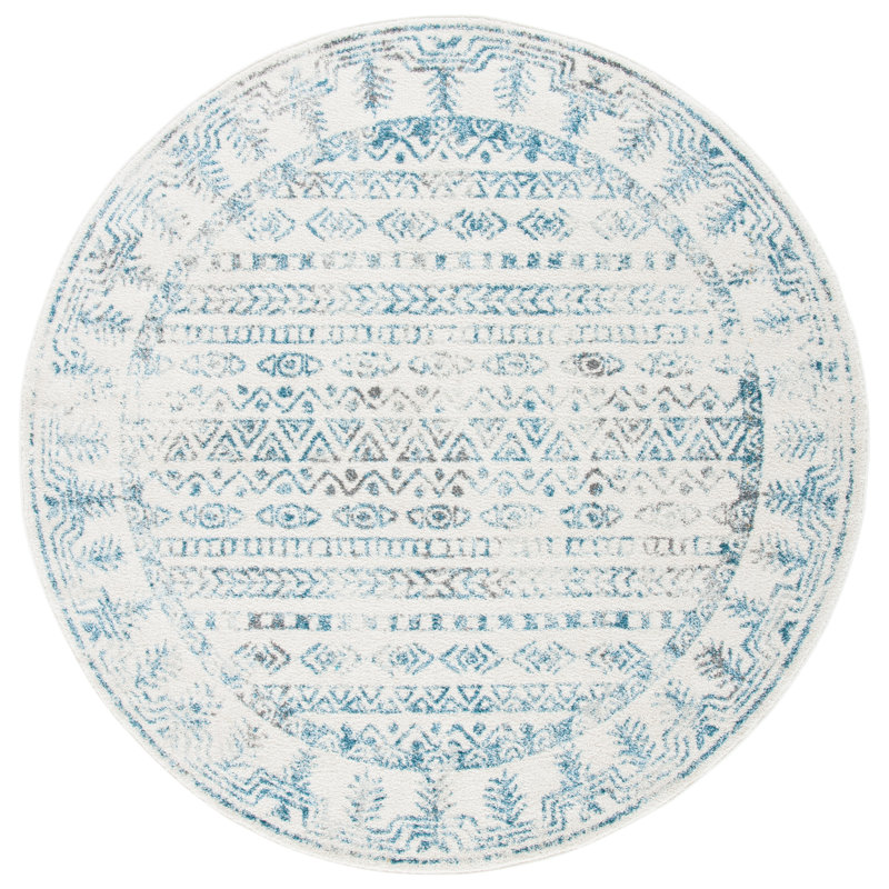 Ivoire sud-ouest/Tapis décoratif sarcelle, Rond 6 pi 7 po