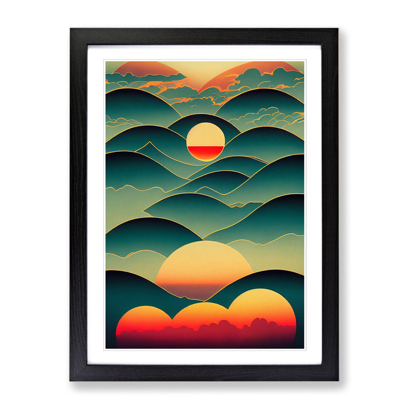 Sunset Collage - Picture Frame Print, 46cm H x 25cm W x 2cm D, Walnut