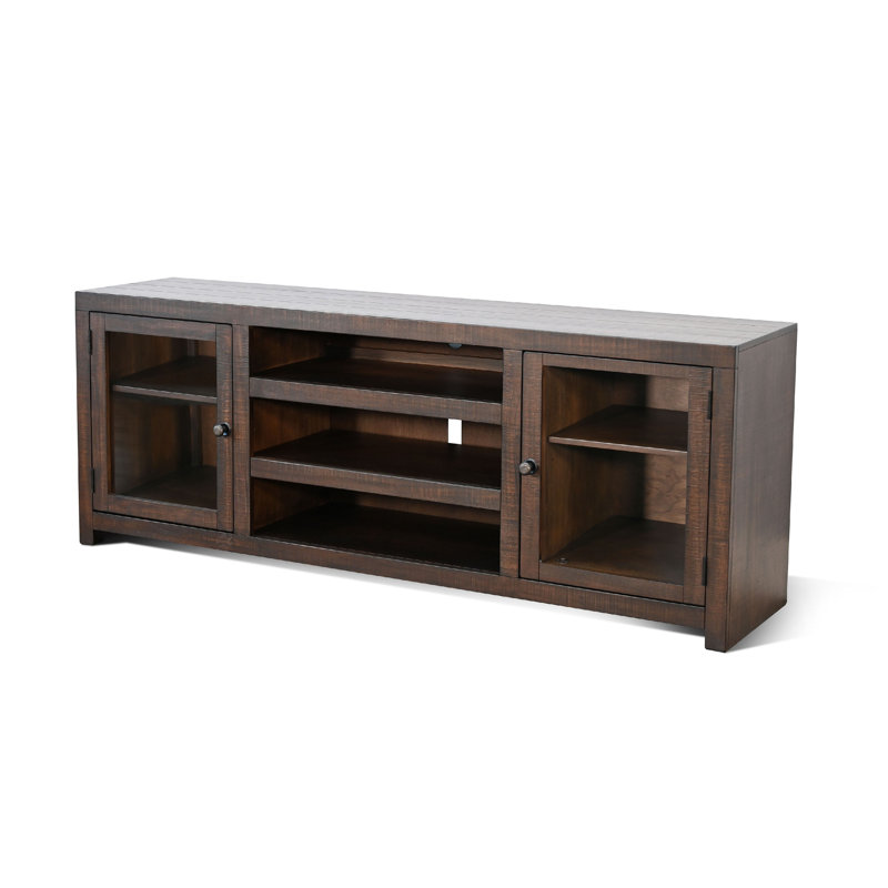 Meuble télé Flint, 72 po, 2 portes vitrées avec tablettes ouvertes, brun