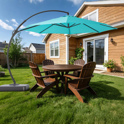 Parasol de patio décalé 11 pi avec base Yardgrace, rotation à 360 ° et inclinaison réglable, résistant aux rayons UV et à l'eau