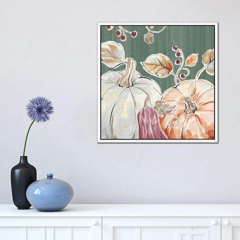 Pumpkin Patch II Dark by Daphne Brissonnet - Painting on Canvas, White Framed, 45.72 cm H x 45.72 cm W x 3.175 cm D