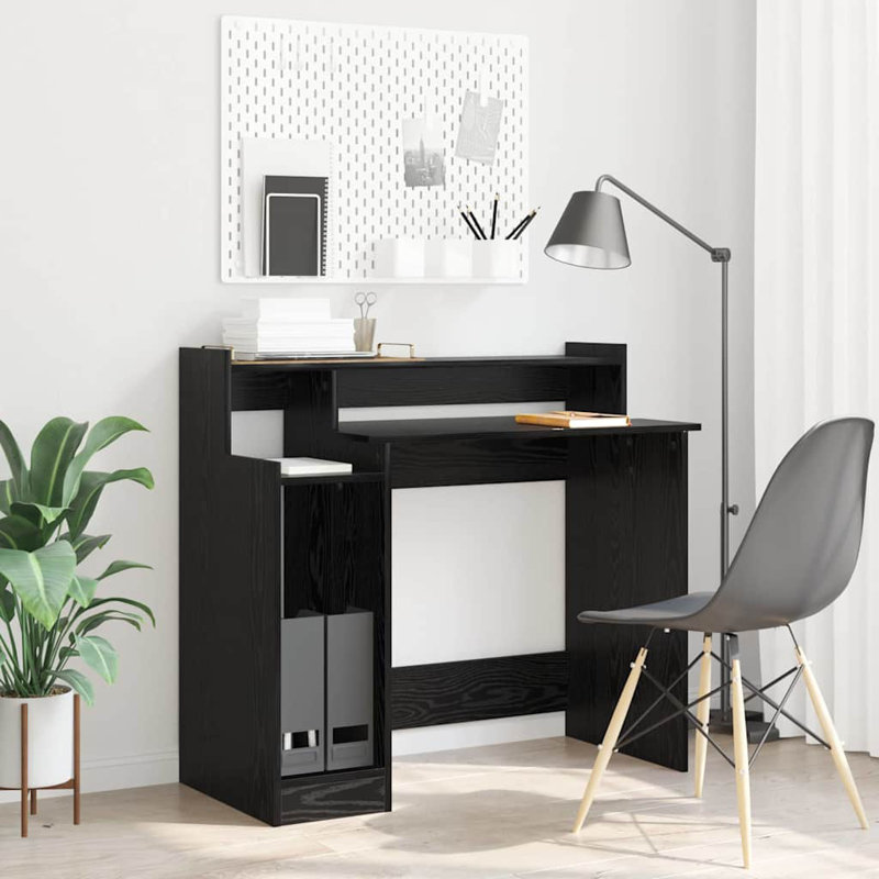 Desk With Desk Lamps 97 X 45 X 90 Cm Engineered Wood, Black Oak