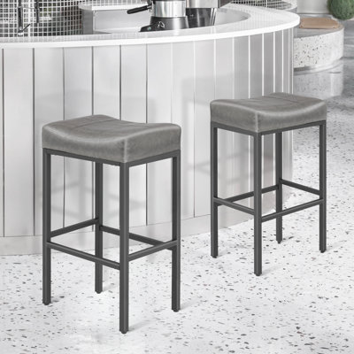 Upholstered Saddle Bar Stools Counter Height Stools Barstools Bar Chairs with Curved Seat & Footrest