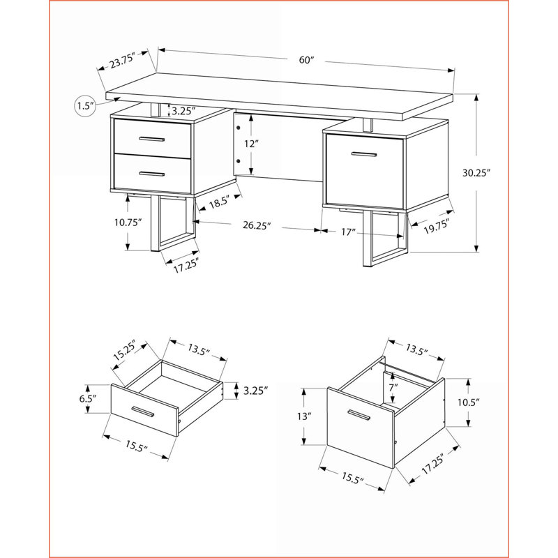 Bureaux: Bureau d'ordinateur moderne de 60 po avec ensemble réversible et amp; Tiroirs de rangement, stratifié noyer & amp; Métal noir | Noyer | Panneau de particules