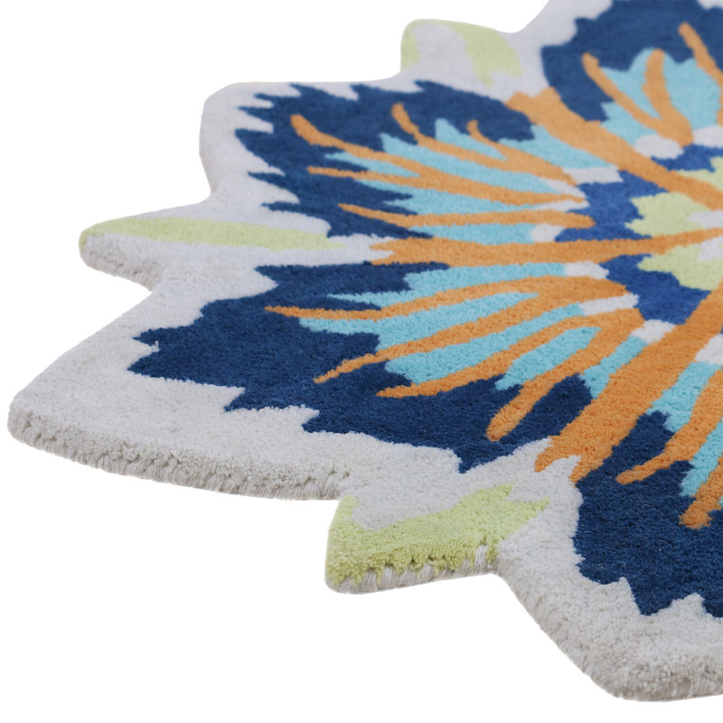 Floral Area Rug in Blue/Green/Orange, Novelty 7' x 7'