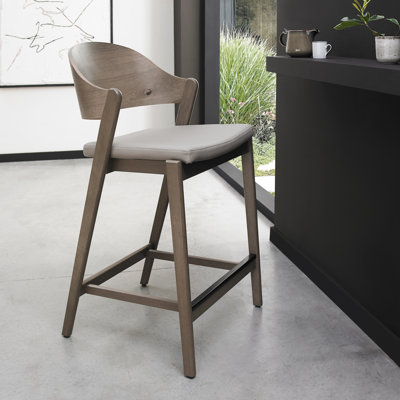 Upholstered Counter Stool with Solid Wood Frame