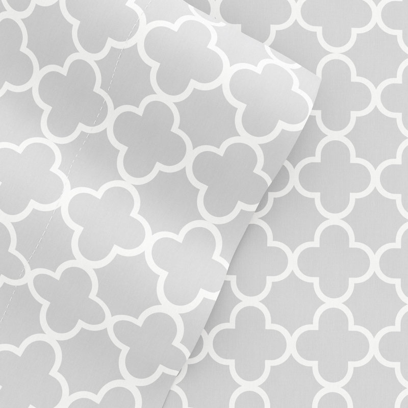 Simply Soft™ Pattern Microfiber Sheet Set, California King, Gray Quatrefoil