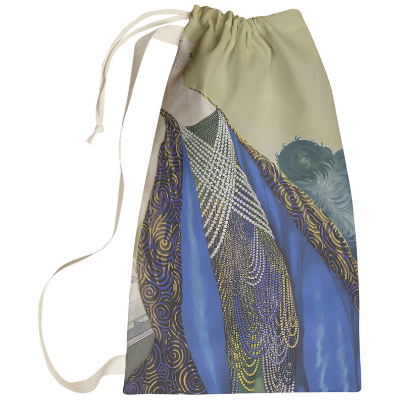 Roxbury Fabric Laundry Bag with Handles, Small ( 64" H x 20" W x 1.5" D), Beige/Gray/Blue