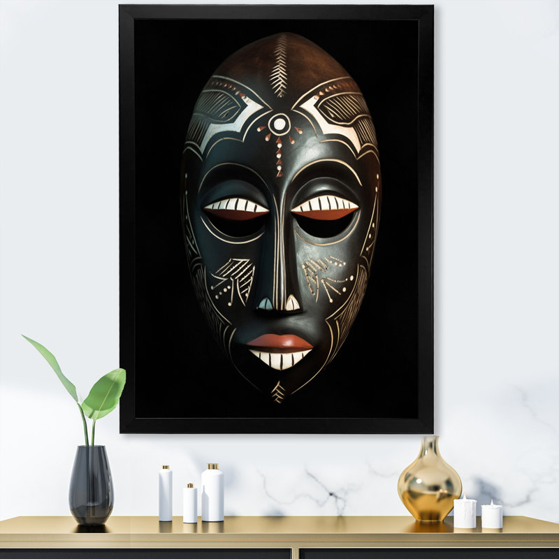 «Ethnical Traditional African Mask VII», reproduction sur toile, H 44 po x l 34 po x P 1,5 po, Cadre photo noir