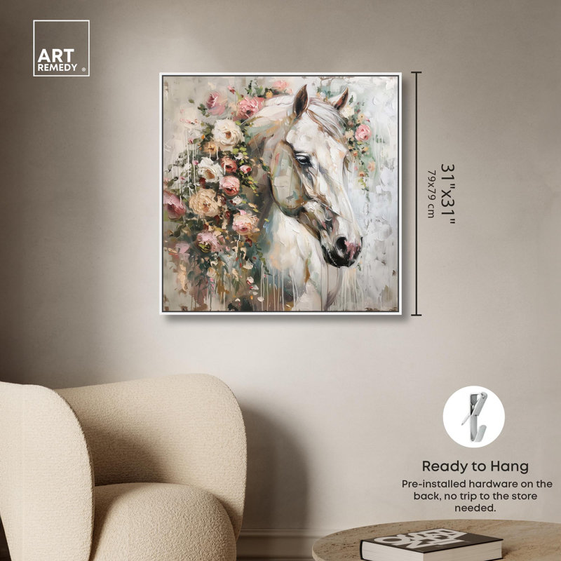 «Dreamscape Horse» par Art Remedy, Cadre flottant blanc, H 31 po x l 31 po x P 1,8 po