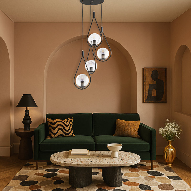 Adjustable Height 4 Lights Metal Body Globe Cluster Pendant