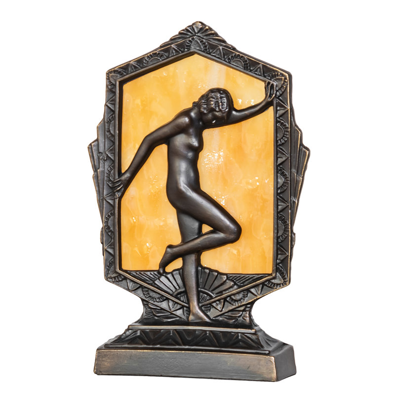 9" High Deco Posing Lady Accent Lamp, White/Yellow